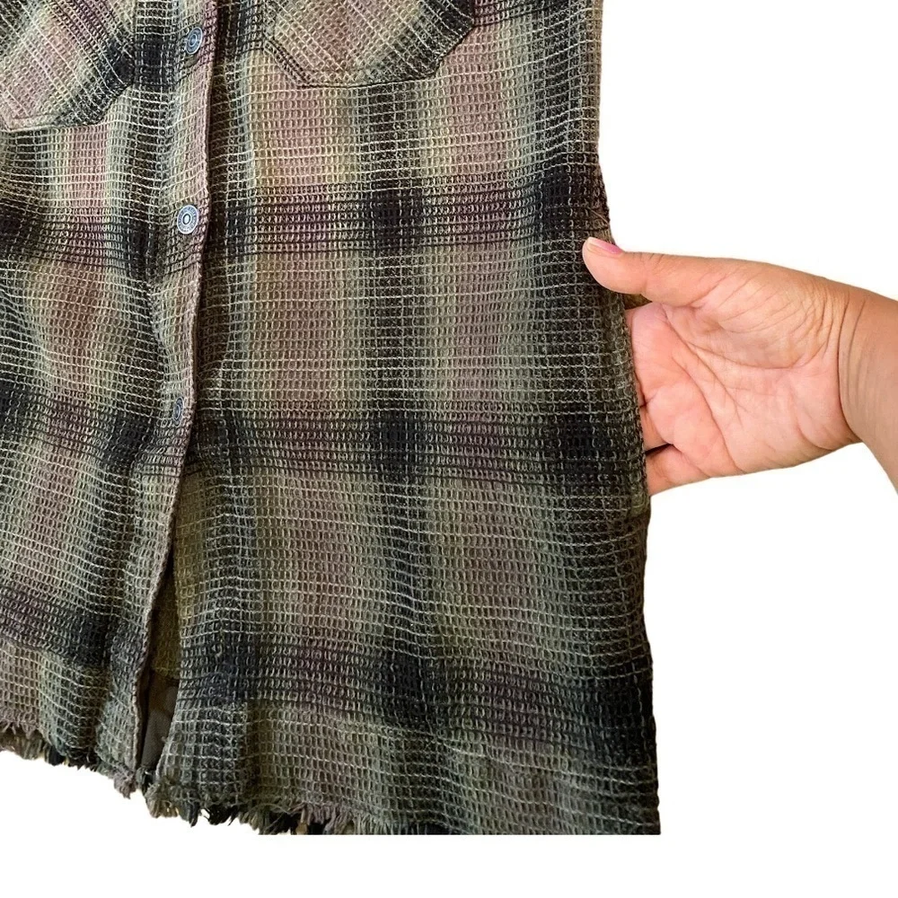 Free People Anneli Plaid Shirt Jacket - Spanish Olive Combo, S